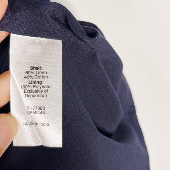 New J Crew XS Navy Blue Green Embroidered Linen Cotton Shift Dress Sleeveless - Picture 7 of 10